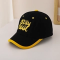 Detail of Stay Cool embroidery on black and yellow canvas baby baseball cap - 48-52cm (2-6 Years) / Black