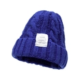 Royal blue cable-knit beanie for women with white label patch and oversized fit style - Adjustable / Blue