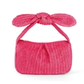 Sac à main en paille rose fuchsia avec anse nœud géant et texture plissée - 21x12x10CM / Rose Rouge