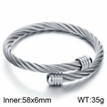 Silver stainless steel cable twisted wire bangle with open cuff design for men and women - Steel