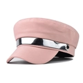 Détail de la casquette gavroche rose en coton avec bande métallique argentée et gravure M - L(58-60cm) / Rose (Logo M en Métal Argenté)