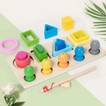 Holzspielzeug mit geometrischen Formen und buntem Angelspiel für Kleinkinder - Farbiges 4-Säulen-Angeln