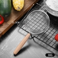 Colador compacto de acero inoxidable con mango ergonómico de madera clara de cocina - Mango de Madera Grande (10 cm)