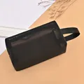 Portable black mesh cosmetic bag measuring 21x12x8cm with a convenient side handle - 05 Square Tote Makeup Bag (Black)