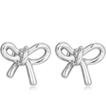 Elegant polished S925 silver bow stud earrings with minimalist twisted rope design - YMX01 Bowknot / Silver