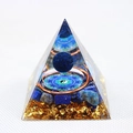 Blue resin crystal pyramid with copper coil and yin yang symbol for office decor - Lapis Lazuli Tai Chi Blue Ball / Small