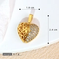 Golden micro-paved zircon heart wing pendant with asymmetric hollow floral design - SMP54272-Gold Half Hollow Half Paved Heart Pendant