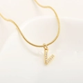 Gold plated snake chain necklace with sparkling V-shaped micro-pave zircon pendant - Letter V(XN-05-V) / Gold