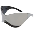 Y2K futuristic oversized visor sunglasses with silver mirror lens and black frame - Silver Frame Silver Mirror