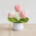 Handmade crochet pink tulips in a white ceramic pot for home decor and gifts - 3-Head Tulip Pink Series