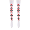 Over-knee long socks with sweet red hearts and black horizontal stripes in white color - One Size / Stripe and Heart Design