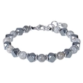 Bracelet bohème en perles de marbre gris avec perles géométriques en métal noir - Bracelet Pierre de Carte