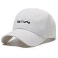 White cotton baseball cap with black Memorie letter embroidery and classic curved brim - Adjustable / White With Black Letters