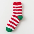 Festive red and white striped coral fleece Christmas socks with green heel and toe accents - Red & White Stripes