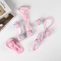 Hundespielzeug Set aus Baumwollseil in Rosa und Blau mit robusten geflochtenen Knoten - 6-teiliges Macaron Haustierseil-Set