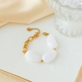 Golden chunky chain bracelet with irregular white stones and adjustable lobster clasp - Stainless Steel Marble Pattern Bracelet / White