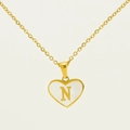Golden stainless steel necklace featuring a heart pendant with a white shell inlay and letter N - Letter N