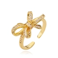 18K gold plated bowknot open ring with sparkling cubic zirconia on white background - Pavé Diamond Bow(14308)