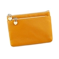 Detail view of yellow genuine leather coin purse with heart shaped silver zippers - Yellow
