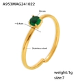 Golden stainless steel adjustable ring with a green square zircon stone in size seven - US 7 / Gold Color Green Zirconia Ring