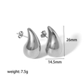 Detail view of silver water drop earrings with dimensions 26mm by 14.5mm and weight - Silver Small Teardrop Stud Earrings (TE6204-S-S)