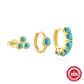 Ensemble de trois boucles d'oreilles en argent S925 doré avec perles turquoise - #1 Or - Turquoise Lot de 3