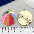 Pendentifs émaillés ballon de plage avec dos doré pour création de bijoux DIY - Basketball Coloré (19029)