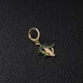 Golden carrot earring with sparkling white crystals and green leaf shaped gemstones - Cactus Style (HSPJ335-12#)
