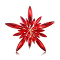 Star-shaped flower brooch with red marquise crystals and golden alloy plating - Red