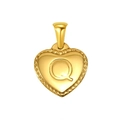 Golden titanium steel heart pendant with embossed letter Q and beaded edge - Heart Initial Q Pendant (SP151G-Q)
