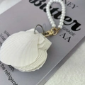 Artistic layered scallop shell keychain with white pearl chain and gold lobster clasp - Pearl Chain (Notebook Not Included)