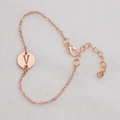 Rose gold hollow round initial V charm bracelet with lobster clasp and extension chain - Rose Gold V
