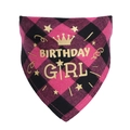 Détail du bandana rose à carreaux pour chien avec texte doré Birthday Girl et couronne - M: Convient au Cou 20-42cm / Rose Rouge Carreaux Fille