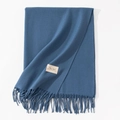 Deep blue cashmere-style scarf with fringe and minimalist woven label detail - 70*200cm / Denim Blue