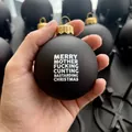 Funny matte black Christmas ornament with white text and gold cap detail - Style B - Black Single