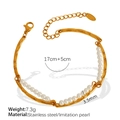 Dubbellaagse 18K goud vergulde roestvrijstalen armband met witte imitatieparels - SL88 Witte Parel Goud Armband