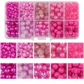 Pink macaron glass bead DIY set in 10-grid storage box with various sizes and shapes - Box Packaging / Rose Red