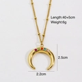 Detail of 14k gold crescent pendant necklace with colorful stones and 40+5cm chain size - Colorful Moon
