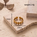 Adjustable golden stainless steel open ring with textured shell pattern and 0.6cm width - Shell Wavy Open Ring / Gold