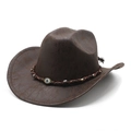 Cappello da cowboy western marrone scamosciato con nastro intrecciato e ciondolo occhio - M (56-58cm) / Corona Piatta / caffè
