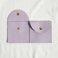 Lavender microfibre jewellery pouch with gold snap button in open and closed views - 8*8cm / Light Purple