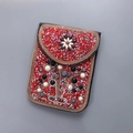 Sac bandoulière bohème fait main avec perles rouges et motif de tournesol - Rouge Tournesol