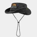 Chapeau de cowboy en denim délavé avec broderie ours de Californie et cordon ajustable - M (56-58cm) / Lettres d'Ours Noir