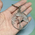 Natural crystal tree of life keychain pendant with handcrafted silver wire wrapping - Tree of Life Keychain / White Crystal