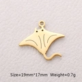 Golden stainless steel stingray charm for DIY jewelry, size 19mm by 17mm - Manta Ray / Gold