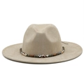 Beige faux suede cowboy hat with wide brim and beaded chain trim for men and women - M (56-58cm) / Beige