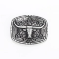 Detailed relief of bull head skull on vintage Western cowboy zinc alloy belt buckle - BK083 Retro Antique Silver Floral Bull Head