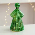 Green glass angel decor with gold flecks and warm LED lights, 18cm Christmas ornament - Angel Shape / Green Large