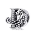 925 sterling silver letter D charm bead with sparkling cubic zirconia inlay - Letter D