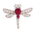 Exquisite Libellen-Brosche aus Silber mit roten Rubinen und weißen Zirkonia - Silberne Rote Rubin-Libelle